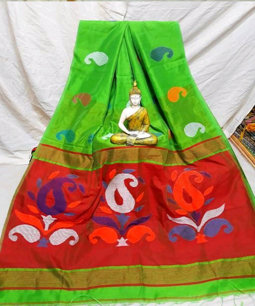 Green Red Pure Cotton Handloom Sarees
