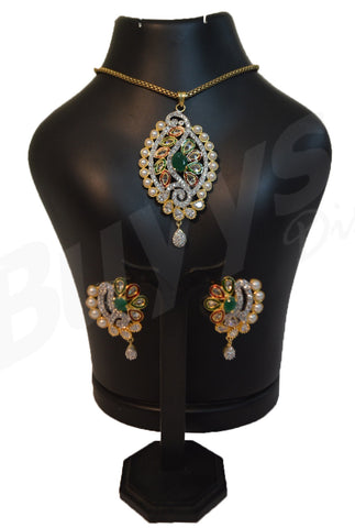 Green stone white Jewellery Sets Get Extra 10% Discount on All Prepaid Transaction