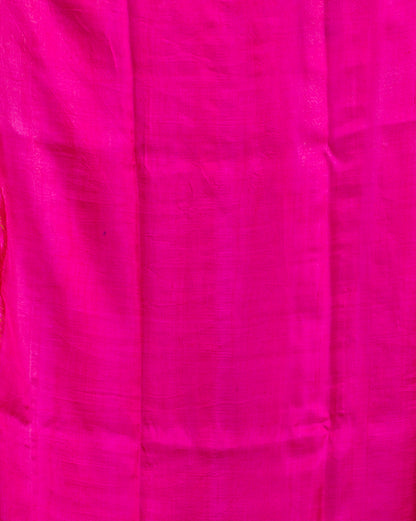 Orange Pink Block Printed Pure Silk Mark Certified Bishnupuri Silk Sarees