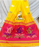 Yellow Pink Pure Cotton Handloom Sarees