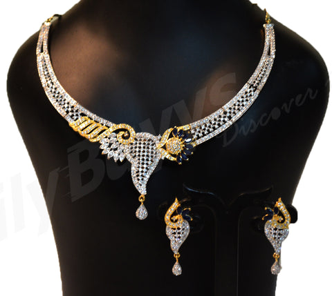 Blue stone white and golden  Jewellery Sets Get Extra 10% Discount on All Prepaid Transaction