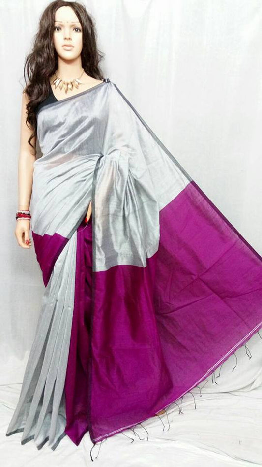 White & Rani Coloured Pure Cotton Silk Sarees - Dailybuyys
