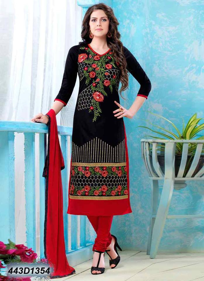 Black Red UnStitched Glace Pure Cotton Salwar