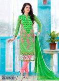 Green Pink UnStitched Glace Pure Cotton,Net Salwar
