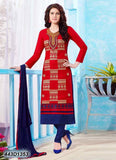 Red Navy Blue UnStitched Glace Pure Cotton Salwar