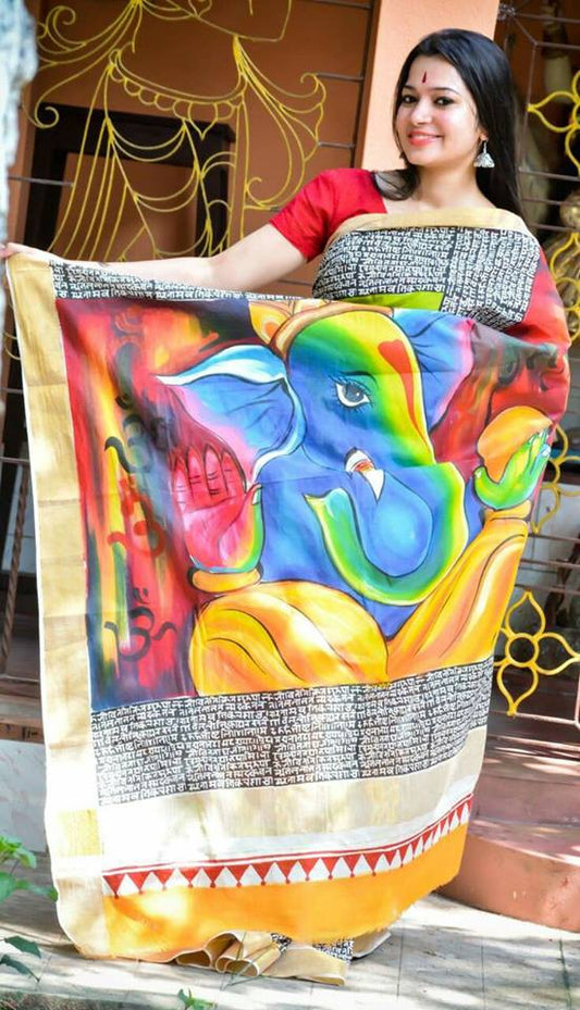 Yellow Kerala Pure Cotton Sarees - Dailybuyys