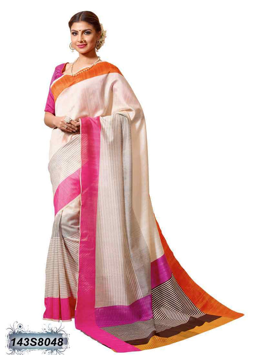 White Bhagalpuri Silk Sarees