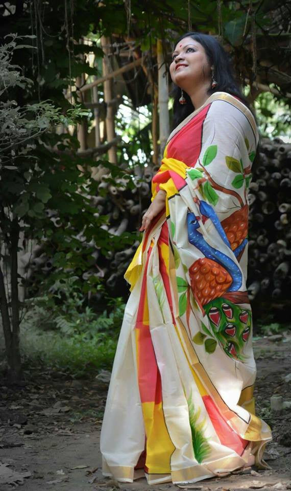 Red & White Kerala Pure Cotton Sarees - Dailybuyys