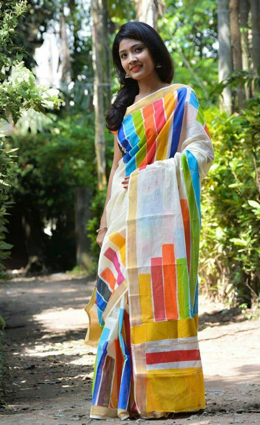 Beige Kerala Pure Cotton Sarees - Dailybuyys