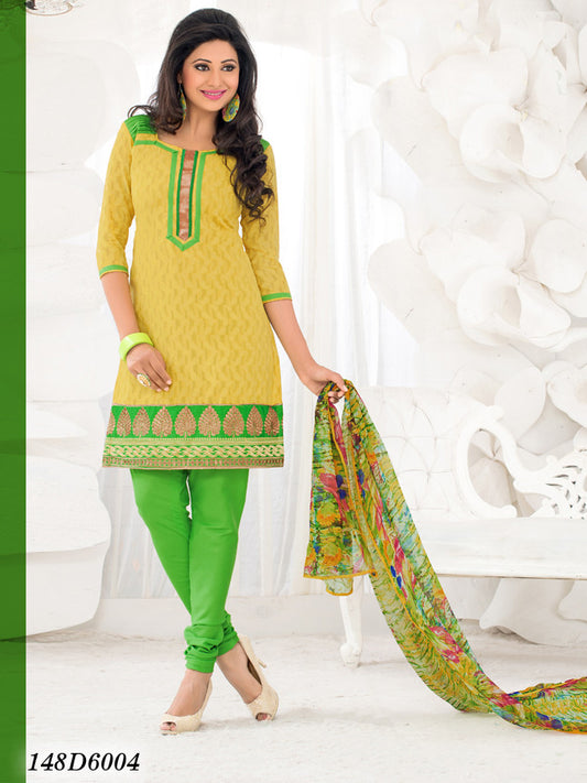 Yellow UnStitched Brasso Pure Cotton Salwar