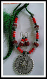 Green & Red Oxidise Silver Jewellery