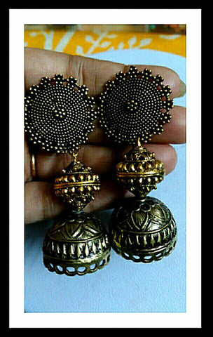 Golden Black German Silver Earrings