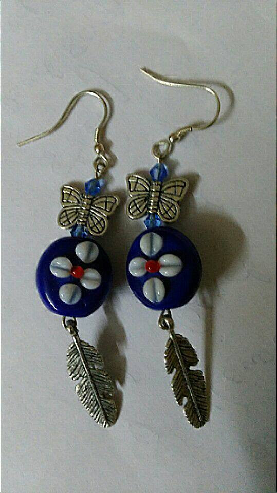 Blue Acrylic Bead & German Silver Combo Earrings
