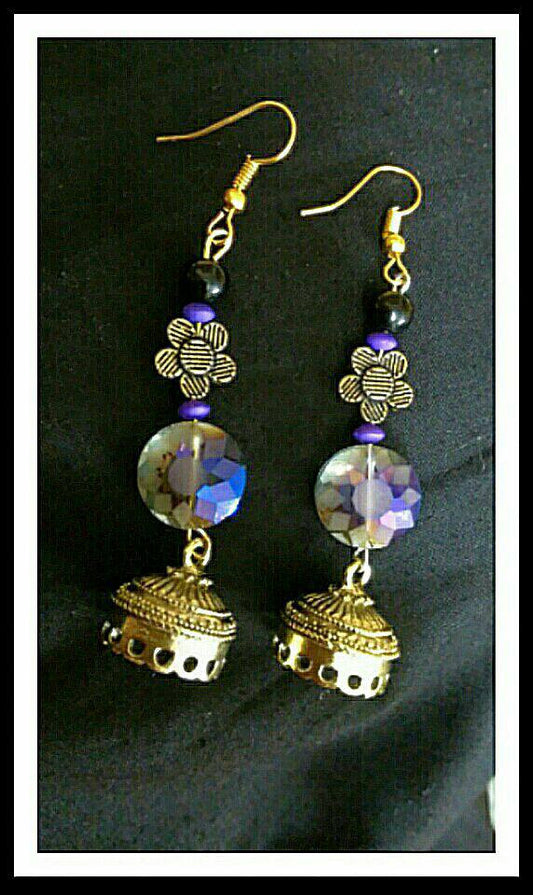 Golden & Violet Acrylic Bead & German Silver Combo Earrings - Dailybuyys