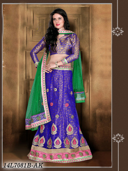 Violet Green Net Brocade Lehenga Choli