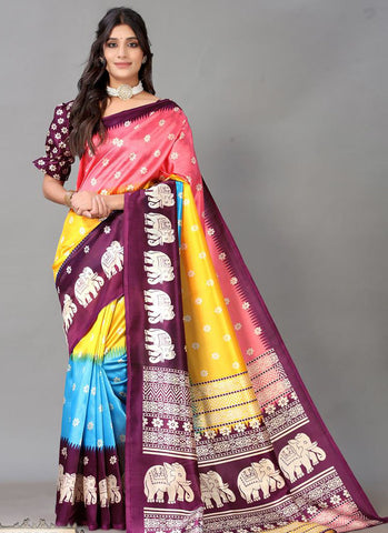 Yellow And Pink Party Wear Designer Sarees