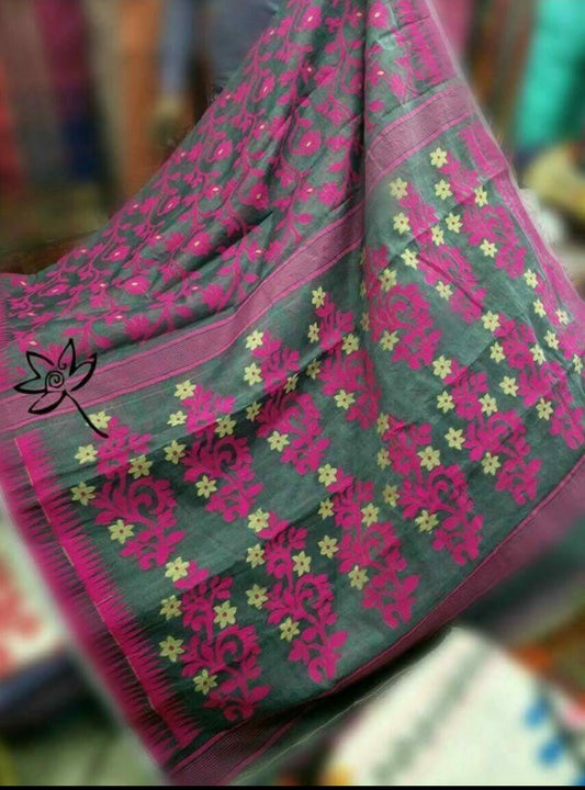 Pink Grey Dhakai Jamdani Sarees