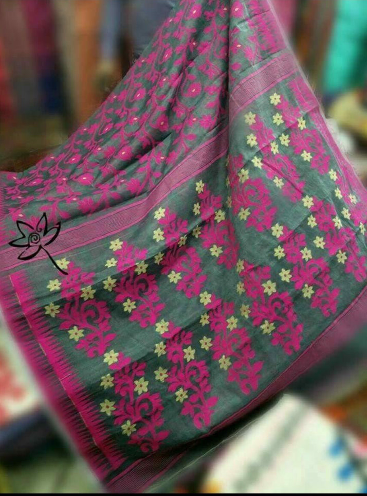 Pink Grey Dhakai Jamdani Sarees