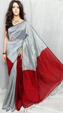 Gray & Red Pure Cotton Silk Sarees