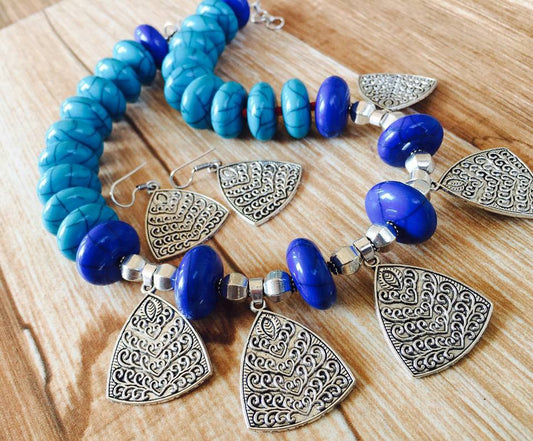 Sea Blue & Blue German Silver Jewellery - Dailybuyys