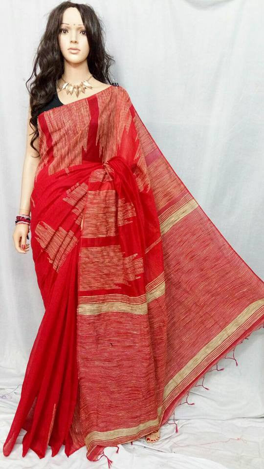 Red Handloom Pure Cotton Silk Sarees