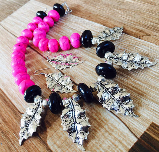 Pink & Black German Silver Jewellery - Dailybuyys