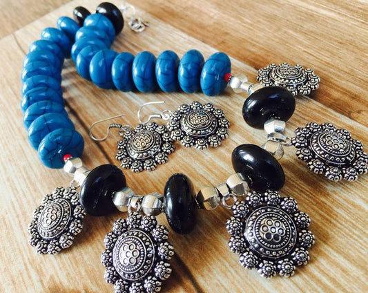 Blue & Black German Silver Jewellery - Dailybuyys