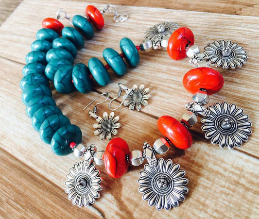 Sea Blue & Red German Silver Jewellery - Dailybuyys