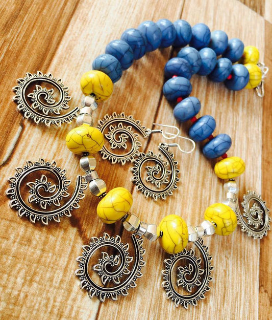 Yellow & Blue German Silver Jewellery - Dailybuyys