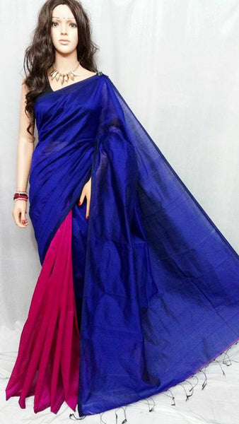Blue & Pink Bengal Handloom Silk Sarees