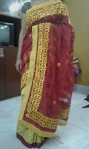 Red & Beige Stitch Kathiawari Sarees