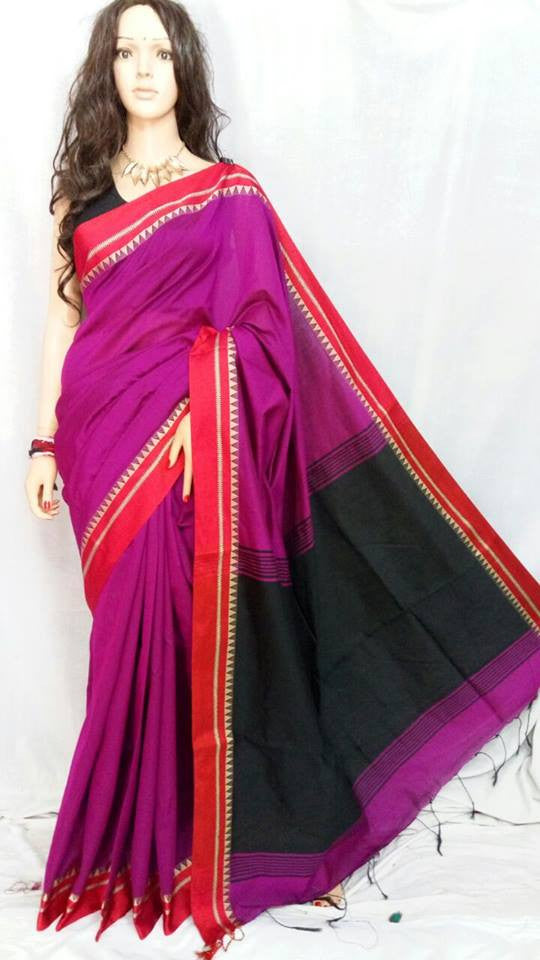 Black & Rani Bengal Handloom Silk Sarees