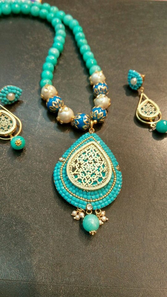 Light Sea Green Oxidise Silver Jewellery - Dailybuyys