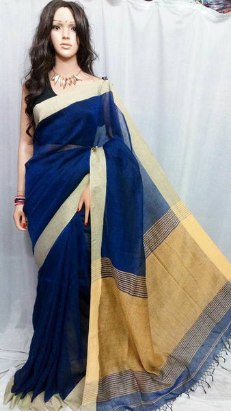 Blue & Beige Bengal Handloom Silk Sarees