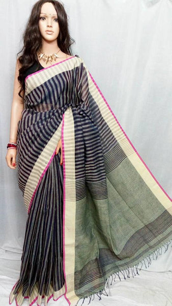 Black & Beige Bengal Handloom Silk Sarees