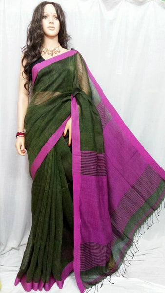 Green & Magenta Handloom Pure Cotton Silk Sarees