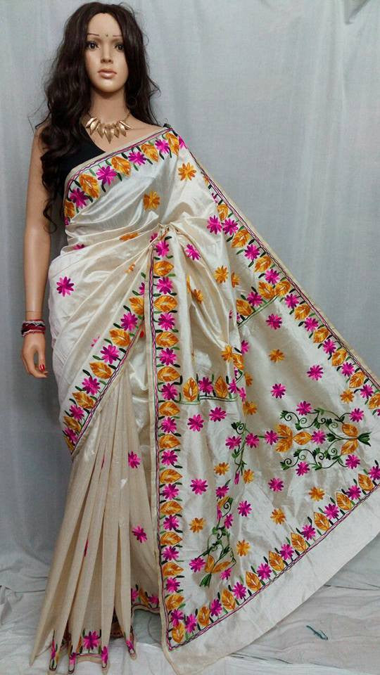 Light Beige & Pink Multi Malaika Silk Sarees - Dailybuyys
