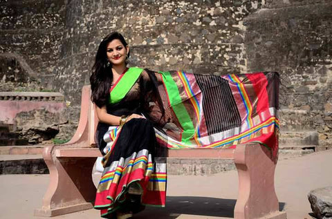 Black Maheshwari Silk Sarees