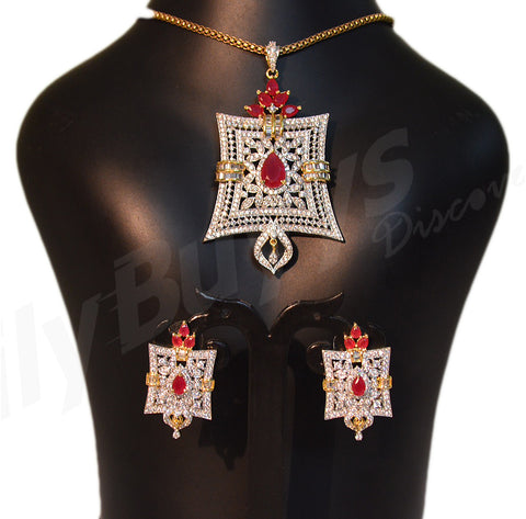 Beautiful white and red stone designed Jewellery Sets Get Extra 10% Discount on All Prepaid Transaction