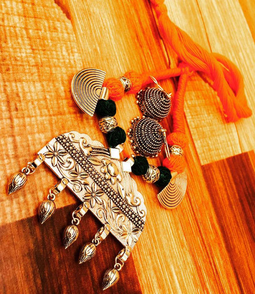 Orange & Black German Silver Jewellery