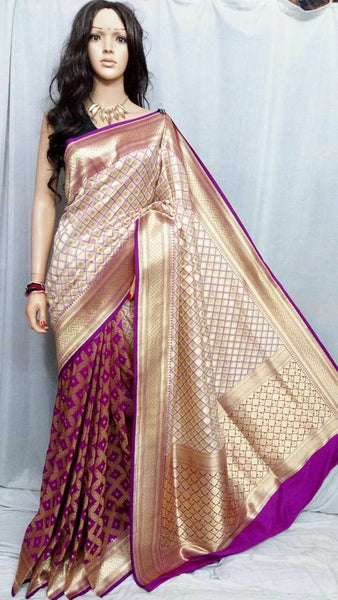 Violet & Golden Banarasi Silk Sarees