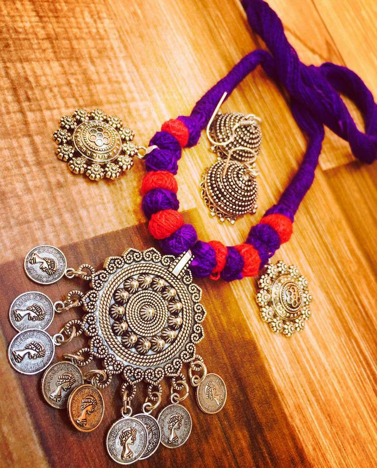 Purple & Orange German Silver Jewellery - Dailybuyys