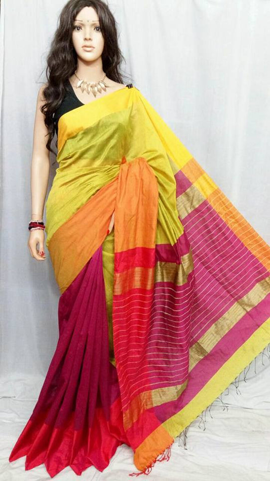 Yellow & Multi  Mahapar Pure Cotton Silk Sarees - Dailybuyys
