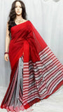 Red & Grey Bihu Handloom Pure Cotton Silk Sarees