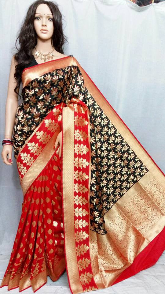 Red & Black ,Golden Banarasi Silk Sarees