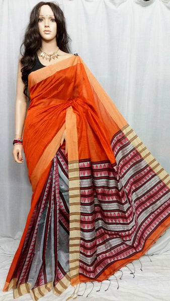 Orange Bihu Handloom Pure Cotton Silk Sarees
