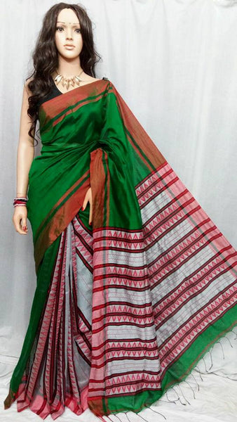 Green Bihu Handloom Pure Cotton Silk Sarees