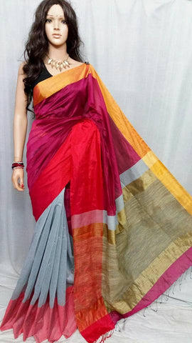 Grey Mahapar Pure Cotton Silk Sarees