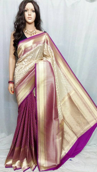 Violet & Golden Banarasi Silk Sarees