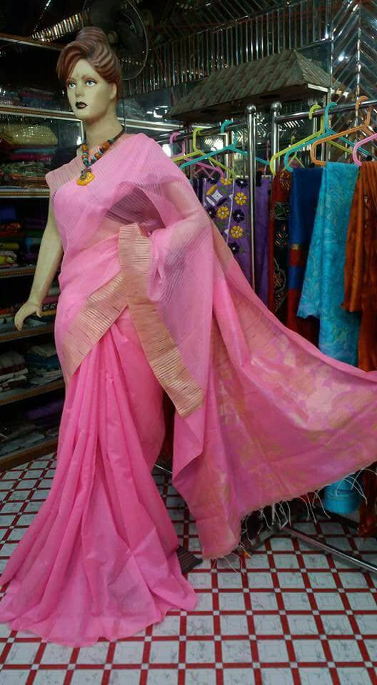Pink Handloom Pure Cotton Silk Sarees - Dailybuyys